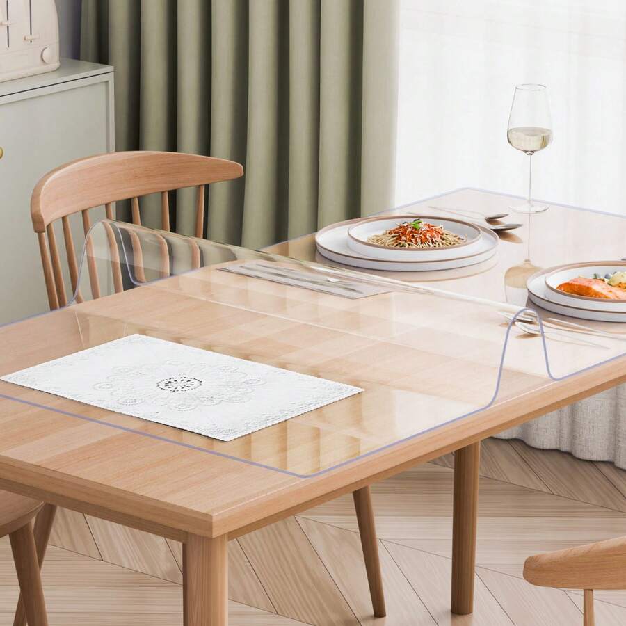Plastic Table Cover, 42 X 60 Inch 2.0 Mm Thick Clear Table Protector, Rectangle PVC Desk Mat, Waterproof & Easy Cleaning Desk Pad Tablecloth, For Office Dresser Dining Room Table Night Stand - 白色 - 查看 1