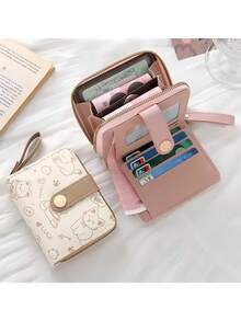 Short Women's Wallet Simple Cute Kitten Pattern Coin Purse Multi-Functional Card Holder With Multiple Card Slots Money Bag For Women Wallet Mini Wallet Purse Wallet Fall Autumn Cute Wallet Small Wallet Wristlet Wallet