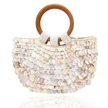 Shell Purse For Women Handmade Seashell Beaded Clutch Beach Wooden Top Handle Bag - trắng - Xem 7