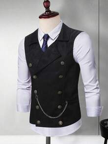 Chaleco de traje de doble botonadura para hombres con cadena, estilo británico retro adecuado para bodas, fiestas, eventos formales, galas