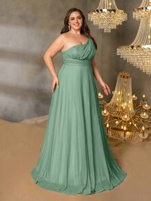 Elisanya Curve Plus 纯色单肩无袖伴娘礼服 - 非常适合红毯庆典、黑色领带婚礼、颁奖典礼、慈善舞会和奢华时尚活动 - 綠色 - 查看 5