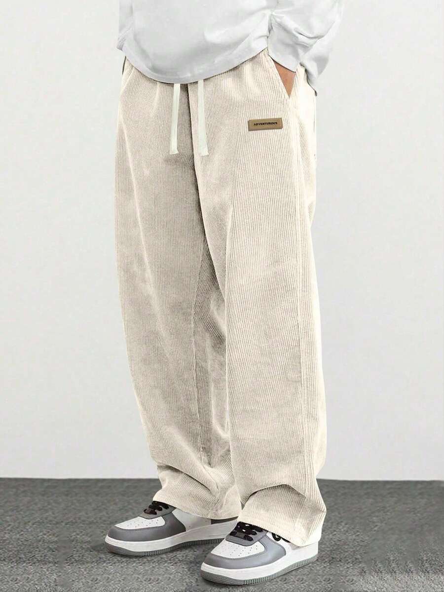 Plus Size Men's Corduroy Straight Leg Pants, All-Match Casual Loose Fit Trousers For Spring Autumn, Suitable For Home, Leisure, Sports - Apricot - View 1