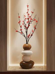 1pc Stacked Stone Sculpture, 1 Pair Deer Shaped Vase Resin Sculpture Set, Geometric Stone Flower Vase, Fashionable And Elegant Design, Desktop Decor, Suitable As Home And Office Gift, Birthday, Graduation, Christmas Gift