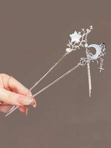 2个女士复古黄铜星星水钻仿珍珠流苏发夹,浪漫设计发髻发饰,适合日常、派对、约会等场合,可作发夹、发髻器、发饰、造型发夹、学生用品、大学用品、仿珍珠发饰、婚礼用品、礼品套装、头部饰品 - 彩色 - 查看 10