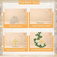 48 Pcs Baptism Centerpiece Decoration For Table First Communion 12 Golden Standing Wood Crosses For Craft 12 Metal Floral Hoop Centerpiece With Stand 24 Foam Fake Rose With Stem Party Wedding Home Decor - 如圖 - 查看 3
