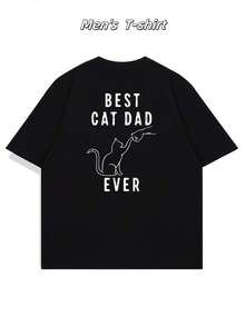 Camiseta "El Mejor Papá de Gatos de Todos", cuello redondo casual, moda masculina, algodón de 220 gsm, estampada por ambos lados (1 pieza) - Blanco - Ver 9