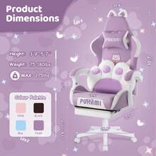 Cute Gaming Chair With Cat Ears & Cat Paw Lumbar Support, Ergonomic Reclining PC Chair, With Footrest, Headrest & Adjustable Features,Halloween Decor - Màu tím - Xem 6