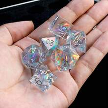 7pcs/Set Multifaceted Transparent Resin Dice, Refracting Multi-Color Lights, Board Games, Parties, Festivals, Outdoor Yard Games, Halloween, Christmas Gifts - White - View 3
