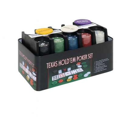 Set de Póker Texas Hold'em – Juego de Fichas de Casino con Cartas, Tapete y Accesorios – Estuche Metálico Portátil para Juego en Casa y Amigos