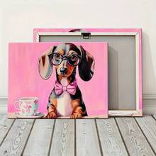Arte de Pared Vintage Art Deco con Dachshund - Perro Caprichoso con Gafas y Corbata en Fondo Rosa, Decoración para Sala, Dormitorio u Oficina - Lienzo Enmarcado Premium, Impresión de Alta Calidad, Diseño Clásico, Ideal para Amantes de Mascotas - Negro - Ver 5