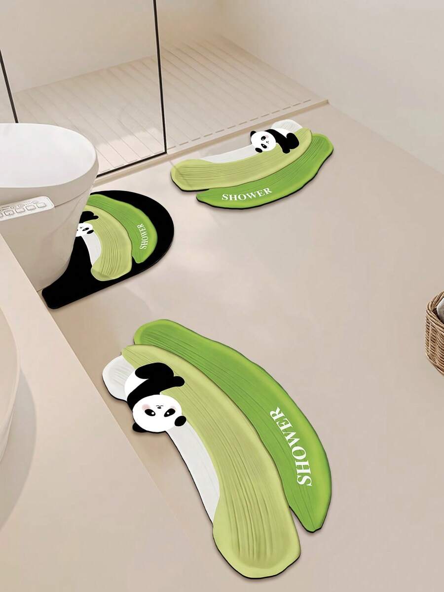 1/3件套浴室防滑吸水垫，熊猫图案硅胶垫，浴室套装，U型马桶垫，洗手盆吸水脚垫，2.5毫米厚浴室厨房装饰圣诞装饰厨房地毯