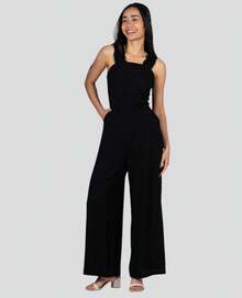 Women's Pantaloon Jumpsuit With Medium Straps In Elastic Viscose In Black .517-1 - Black - View 1