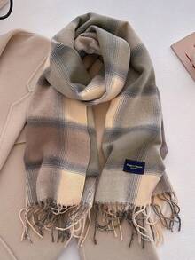 1pc Unisex New Plaid Faux Cashmere Scarf, Thick & Warm, Versatile For Daily Use For Dress - A - View 5