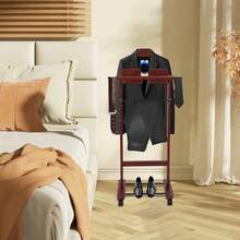 Wood Suit Rack, Freestanding Clothing Stand, Suit Stand With 4 Universal Wheels - Default - View 1