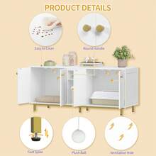 HaluPeit Cat Cabinet For 2 Cats, Litter Box Cabinet, Hidden Cat House With Double Rooms, With Storage Space, Plush Balls, Can Be Used As A TV Cabinet, 140 X 48 X 62 Cm, White And Gold - 白色 - 查看 6