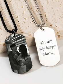 1pc Personalized Photo Necklace,Personalized Picture Necklace For Men, Customized Picture Necklace,Engraved Photo Necklace With Text,Memorial Photo Pendant Necklace For Women Men, Personalized Gifts For Him, Anniversary Gift For Husband,Wedding, Halloween, Birthday, Christmas Gifts - Multicolor - View 3