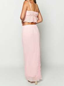 Womens Two Piece Summer Outfits Sleeveless Ruffle Hem Cami Tops And Long Skirt Set Beachwear - 粉色 - 查看 7