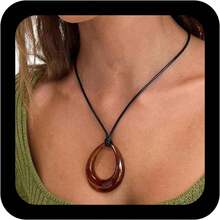 In Stock Instant Dispatch Vintage Black Leather Choker Hollow Teardrop Pendant Necklace Brown Acrylic Waterdrop Necklace Black Suede Clavicle Chain Boho Resin Statement Necklace Jewelry Women BENB - 1 - 查看 8