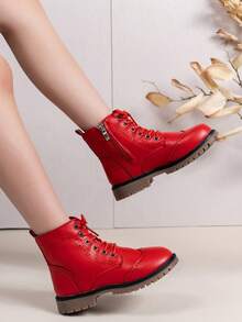 1 Đôi bốt cao đến giữa bắp chân màu đỏ và cam cho bé gái, màu trơn, mềm mại và thoải mái, da PU ấm áp và thoáng khí, khóa kéo bên hông, mũi tròn, đế dày, thời trang và dễ thương, phù hợp cho bé trai/bé gái từ 3-12 tuổi đi làm hàng ngày, đi học, đi nghỉ, mùa thu/đông - Đỏ - Xem 5
