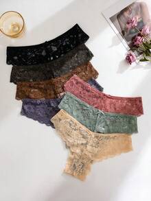 Quần lót bikini ren hoa nhiều màu cạp trễ cho nữ 7 chiếc/gói - Nhiều màu - Xem 3