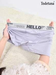 5 Pieces Men's Soft Stretch Underwear With 'HELLO' Waistband - Breathable Polyester Blend, Medium Elasticity Comfortable, Machine Washable, Multi-Color Casual Sports Underwear, Daily Comfortable, Fashionable Underwear, Comfortable Fit,A Best Gift For Him