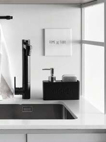 多功能皂液器，带海绵架的台面乳液瓶，浴室液体皂液器，实用水槽可再填充空瓶，浴室配件 9.47 盎司树脂厨房和浴室皂液器，内置清洁刷和储物盒 - 不含邻苯二甲酸盐，独立式设计，无需电力即可清洁餐具、台面和手 - 黑色 - 查看 5