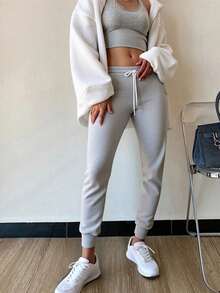 PANTALON PANTS CASUAL LISO PARA USO DIARIO COMODO O PARA HACER EJERCICIO    F1IN2 - Gris Claro - Ver 3