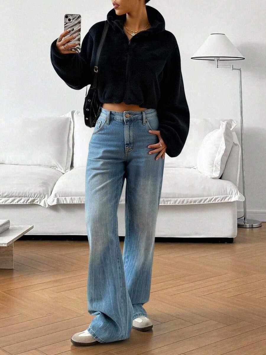 Women Faux Fur Coats - Black - View 1