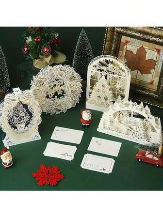 1pc 3D Pop-Up Christmas Greeting Cards With Envelopes & Note Cards - Festive Floral Design For Everyone, Christmas Three-Dimensional Greeting Cards, Boys And Girls
