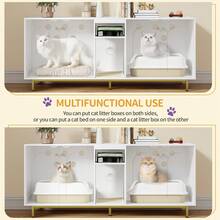 HaluPeit Cat Cabinet For 2 Cats, Litter Box Cabinet, Hidden Cat House With Double Rooms, With Storage Space, Plush Balls, Can Be Used As A TV Cabinet, 140 X 48 X 62 Cm, White And Gold - 白色 - 查看 4