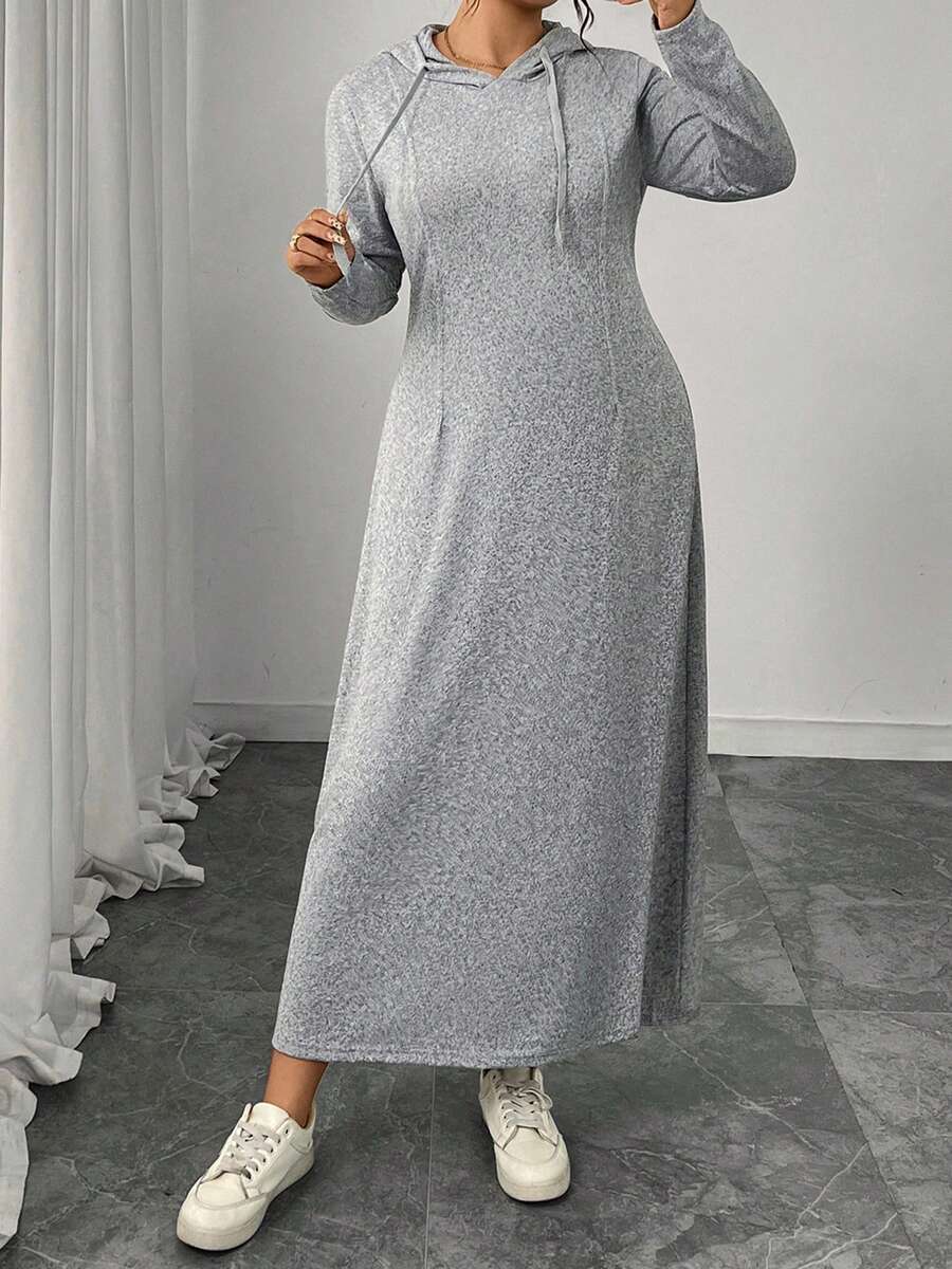 Women's Loose Hoodie Dress Long Sleeve Solid Color A-Line Dress Long Flowy Dress - 灰色 - 查看 1