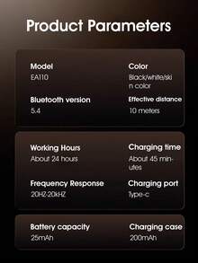Lenovo 联想 EA110 TWS 耳塞，蓝牙 5.4，3.5g 轻便半入耳式，24 小时播放，带 ENC 降噪，HiFi 音质，触摸控制，适合运动和日常佩戴，舒适贴合手机和电脑 - 黑色 - 查看 10