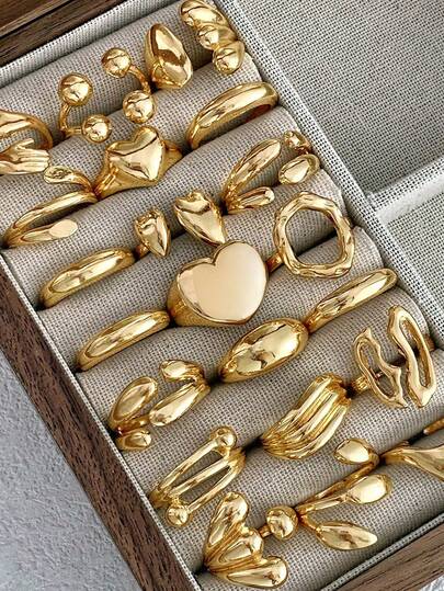 Juego de 17 piezas de anillos de mujer con diseño geométrico de líneas y bolas en estilo retro y punk exagerado, anillos apilables de moda