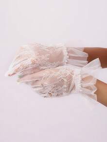 Sacina Gothic Imitation-Pearl White Gloves, Mesh Lace Bridal Gloves, Goth Y2k Lolita Accessories, Costume Accessories