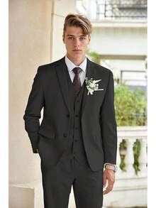 Men's 3 Piece Linen Suits Casual Lightweight Blazer Jackets Vest Pants Set For Wedding Business Promhalloween - Black - View 3