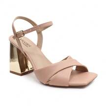 Women's Bride Sandal With Cross Strap, Metallic Block Heel, 9cm, Luxury Colors, Comfortable, Square Toe - Rusty Rose - View 2