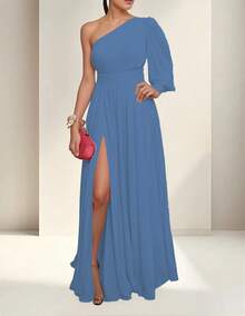 Vestido Formal  Liso    Fiesta  Elegante  Casual  Sexy    Abertura alta    Ideal Para  Formal y de Noche Oficina  Boda Estilo Romántico De San Valentín - Neblina azul - Ver 3