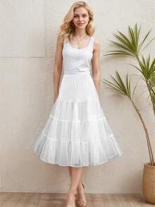 Long Soft Tulle Petticoat For Women - Lightweight Fluffy Underskirt For Wedding Bridal Prom Party Dresses, One Size Fits Most - White - View 2