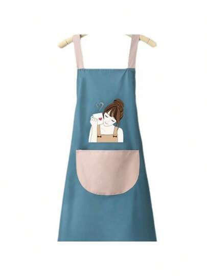 2-Pack Korean Cute Girl Apron With Strap Style Design For Home Baking And Oil Resistant Apron