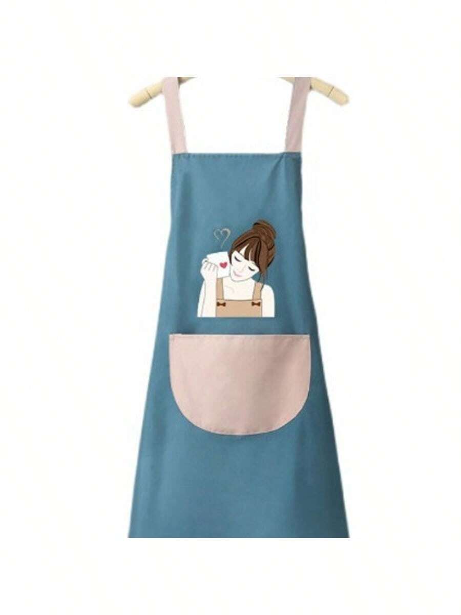 2-Pack Korean Cute Girl Apron With Strap Style Design For Home Baking And Oil Resistant Apron - 藍色 - 查看 1