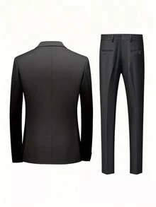 Men's Suits, Men's Business Casual Style, Including Solid-Color Suit Jackets And Trousers. Elegant Men's Suits, Suitable For Work Commuting, Casual Occasions, Weddings, Dances, And Business Venues. - màu đen - Xem 4