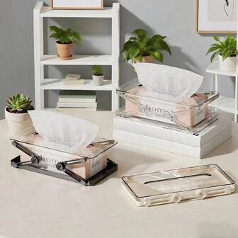 1pc Spring-Loaded Paper Towel Holder, Retractable Tissue Box For Home, Living Room, Coffee Table, Bedside, Wet Wipes Dispenser