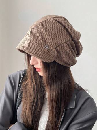 1pc Women's Autumn Solid Color Bohemian Party Casual Cute Elegant Retro Street Warm Windproof Hat, Versatile Oversized Beanie Suitable For Autumn/Winter Daily Outings