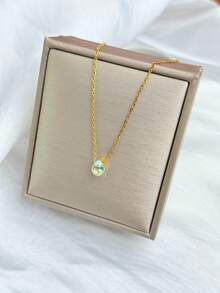 1pc Customized Birthday Birthstone Necklace, Cubic Zirconia Teardrop & Heart/Square Gemstone Personalized Birthday Gift, Gift For Mom, Gift For Best Friend