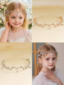 1pc Glamorous Princess Fairy Style Rhinestone Leaf Shaped Hair Accessory For Girls, Suitable For Ball, Performance, Party, Runway, Street Photography, Birthday Gift, Fashionable And Sweet Decoration