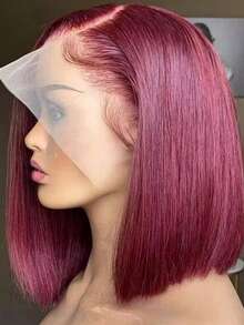 透明蕾丝直发 13x4 蕾丝前假发 Era To Era 蕾丝前短发鲍勃真人发假发自然色适合万圣节服装