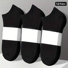 10 Pairs Of Solid Color Socks, Available In Black/White/Gray, Low Cut Casual Socks, Suitable For Daily Wear, Work, Commuting And Other Scenarios - Black - View 5