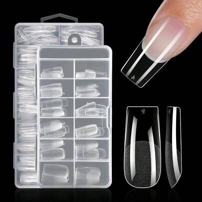 120/600PCS Medium Square Nail Tip Soft Gel Transparent Gel Nail Tip Semi-Matte Full Coverage Nail Tip Acrylic Pre-Pressed False Nail Tip Nail Lengthening Home DIY Nail Press Nail Products Nails Nail Supplies