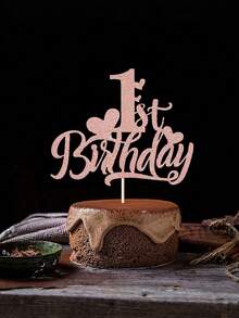 1件裝玫瑰金亮片竹製1歲生日蛋糕插牌，適用於1歲生日派對裝飾，男孩或女孩1歲生日慶祝用品 - 彩色 - 查看 2