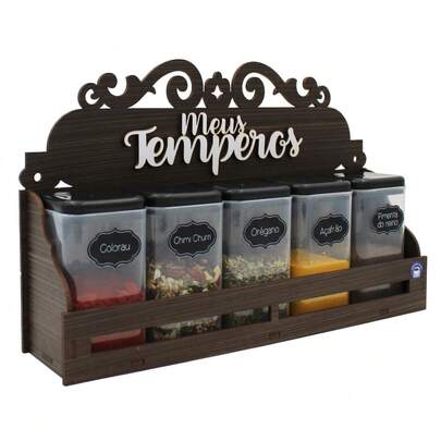 Shopping do MDF Porta Temperos 5 Potes Mesa Parede em Mdf Pintado Pote tempero Condimentos Mantimentos Original